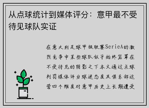 从点球统计到媒体评分：意甲最不受待见球队实证