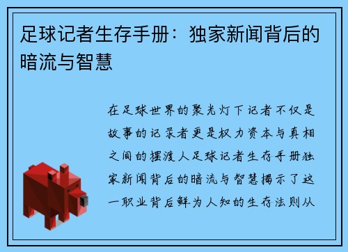 足球记者生存手册：独家新闻背后的暗流与智慧
